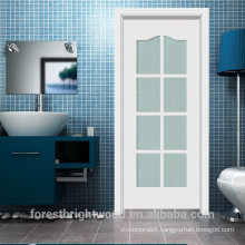 Interior white powder room wood door with 8 frosted glass room, bathroom french door ( S1-1007 )